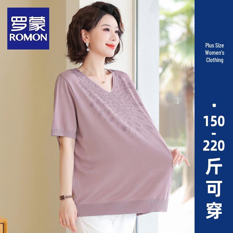 

Romon Women s Summer Plus Size V-Neck Ice Silk Short Sleeve Top 3XL