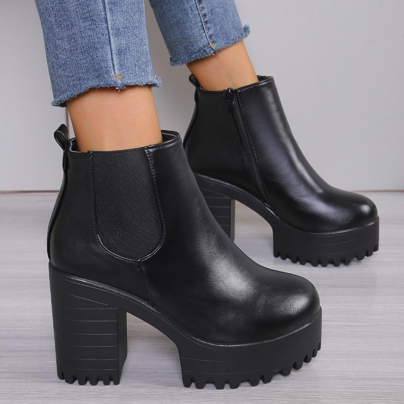 Women's Boots Round Toe Waterproof Platform High Heels Thick Heels Martin Boots Women's Shoes