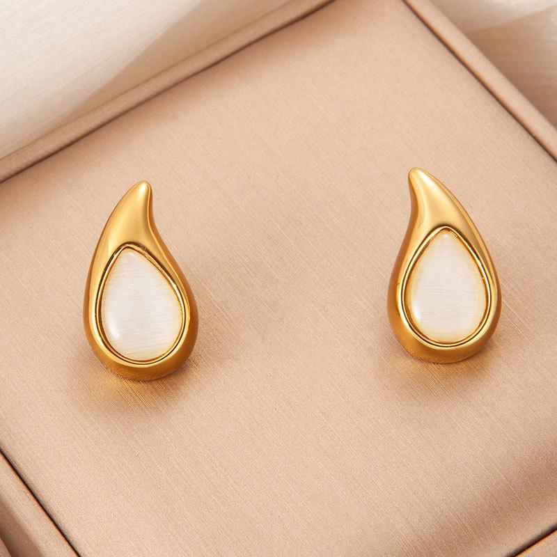 

DIGADAGU Metal Stainless Steel Resin Water Drop Earrings New Elegant Luxury Stud Earrings Women Daily Zircon Accessories белый