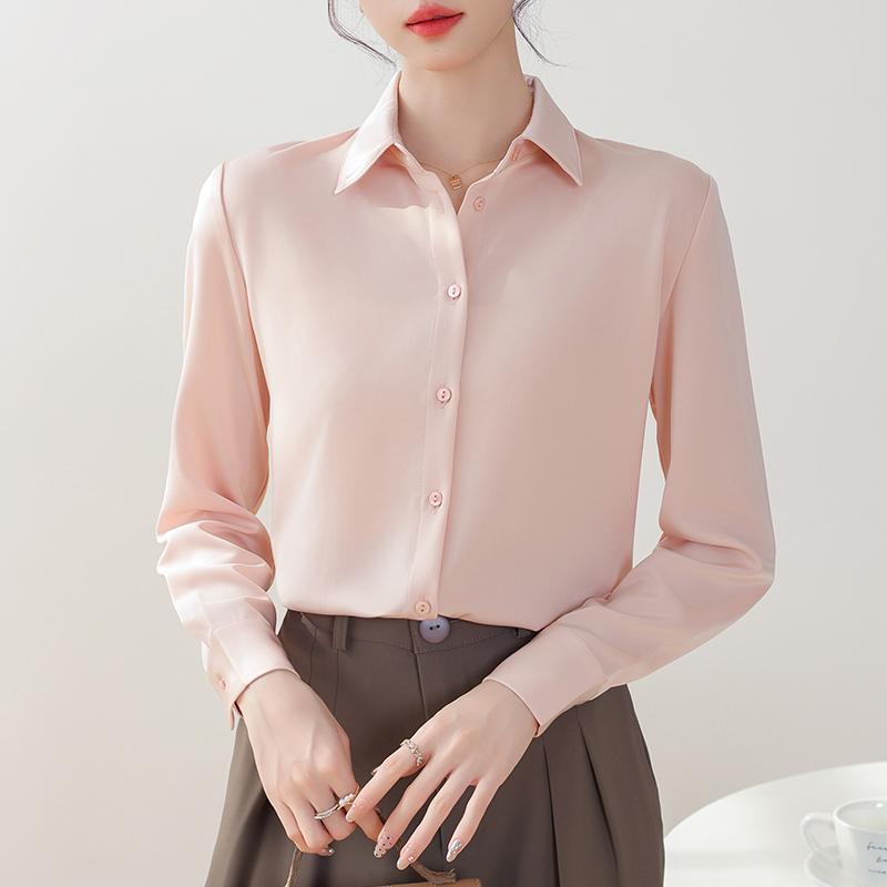

Женские блузки, рубашки, весна 2025, женская блузка с длинным рукавом, рубашка с отложным воротником, белая шифоновая блузка, рубашка, женские топы J837 2XL розовый