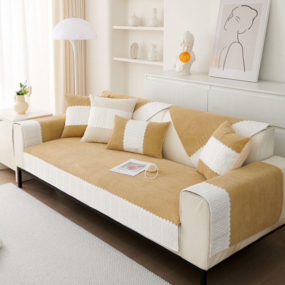 Living Room Anti-slip Couch Sofa Cover Summer Nordic Corduroy Solid Color Sofa Cushion Cover Slipcover Funda