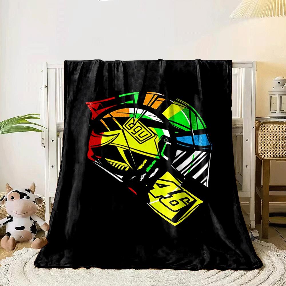 A colorful helmet design featuring bold geometric shapes and numbers. for all seasons blanket lunch break throw gift