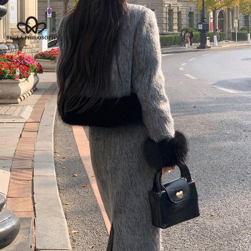 Top cu îmbinare din lână chinezească nouă, fustă pe jumătate, temperament, costum din două piese, pentru femei, toamnă și iarnă, rochie nouă