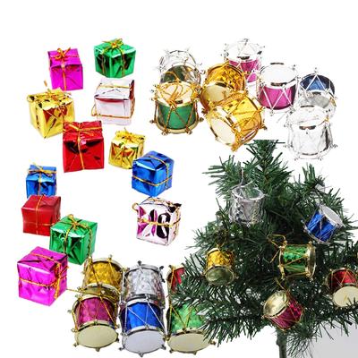 Christmas Tree Ornaments Colorful Glitter Mini Drum Color Foil Boxes Handmade Gift Boxes Hanging Decoration Pendants New Year Gi