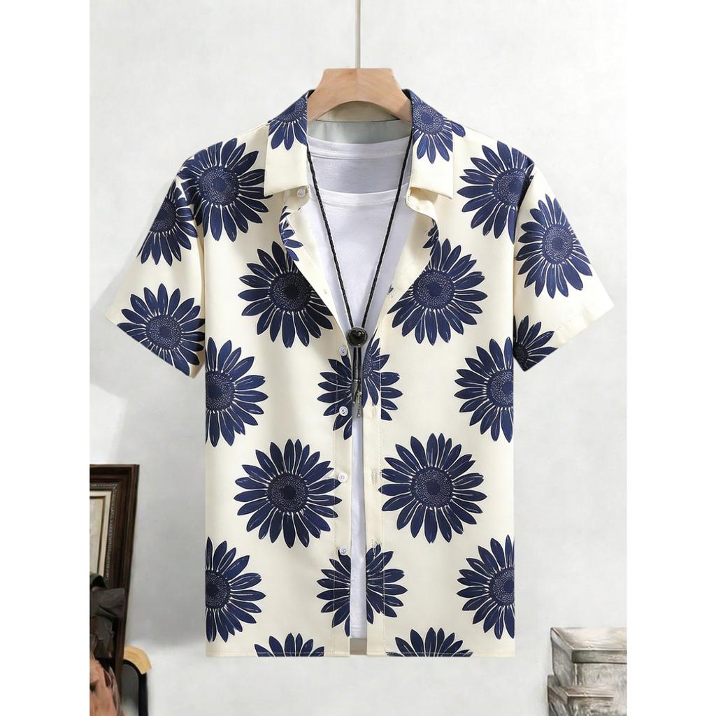 2026 Men's Fashion Simple Short Sleeve Shirt Natural Plant High Definition Printed Shirt Hawaiian Casual Social Clothing for Men