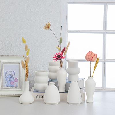 Biała Ceramiczna Mini Waza Minimalistyczna Wazonik Stołowy na Pąki Rzemiosło DIY Graffiti Wazon Hydroponiczny Dekoracja Estetyczna Domu Suszone Kwiaty