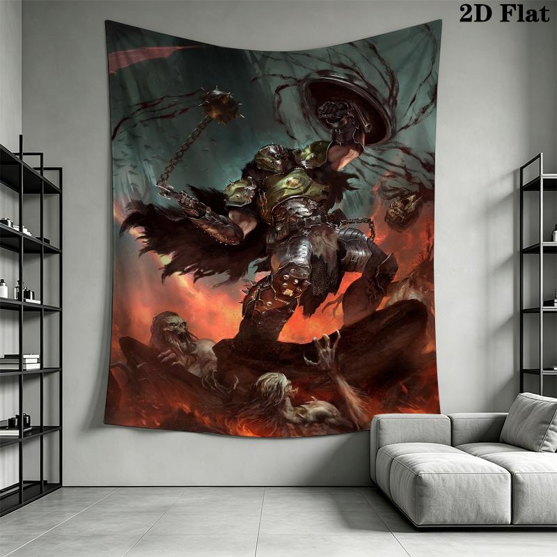 DOOM The Dark Ages Wall Tapestry Aesthetic Wall Hanging Printed Fabric Blanket Decorative Tapestries for Bedroom Living Room Home Decor