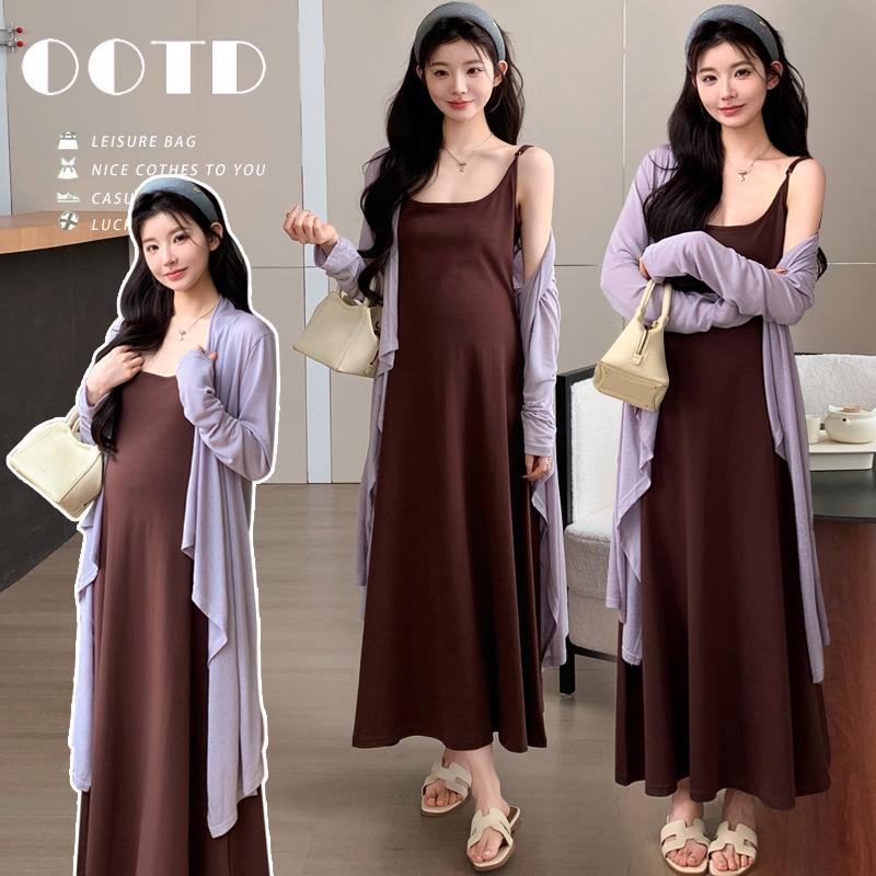 Spring/Summer Maternity Set: Knit Camisole Dress + Sun Protection Cardigan Large