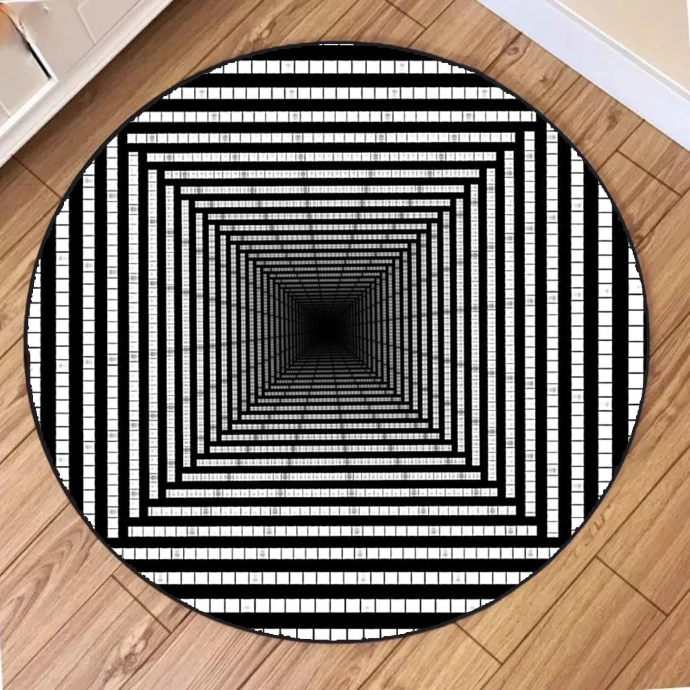

3D Geometric Round Area Rug Black White Pixel Maze Optical Illusion Modern Home Decor for Living Room Bedroom Study Non Slip Mat 80cm x 80cm