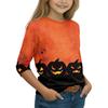Girls Halloween Pumpkin Witch Print Long Sleeve Neck Casual Tee