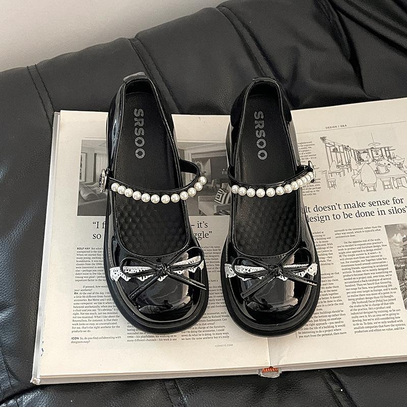 Fashion versatile casual retro bow Mary Jane shoes women's summer new pearl word platform shoes