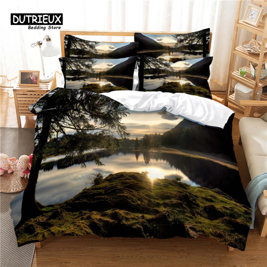 Beautiful  Scenery Bedding Set, 3Pcs Duvet Cover Set, Soft Comfortable Breathable Duvet Cover, For Bedroom Guest Room Decor