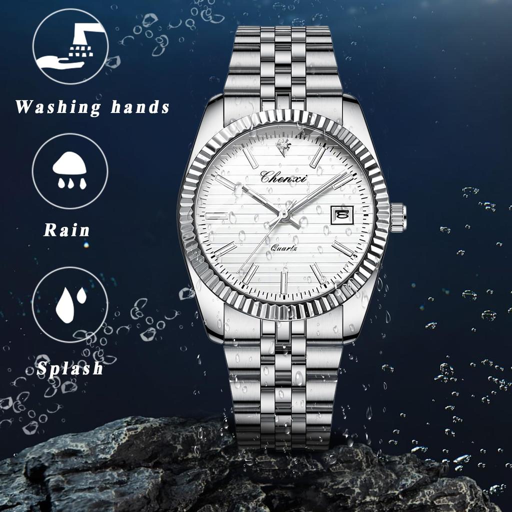 Watch with 3D Cut Stainless Steel 3ATM Water Date Luminous Adjustable Analog Quartz Durable for Business and Casual Wear Perfect for or as a Keepsake