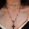 Layered Black Cross Long Choker Necklace for Women - High-End Sweet & Cool Clavicle Chain Neckband