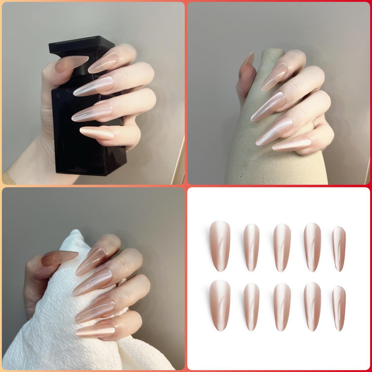 

24-Piece Gradient Milk Coffee Almond False Nails - Minimalist Removable Design