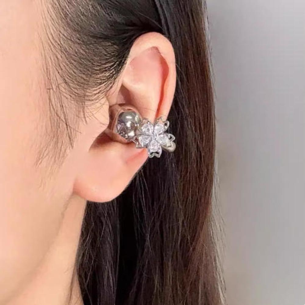 Cute Sparkling Diamond Cherry Blossom Bluetooth Earphone Case Decoration, Fashion Rhinestone Flower Earphone Accessory for Women, 1PC