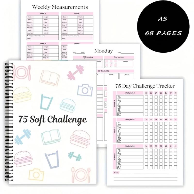 75 Day Challenge Planner Twin Coil Binding Daily Planner Diet Workout Reading Tracking Planner Journal Notebook 21x14cm
