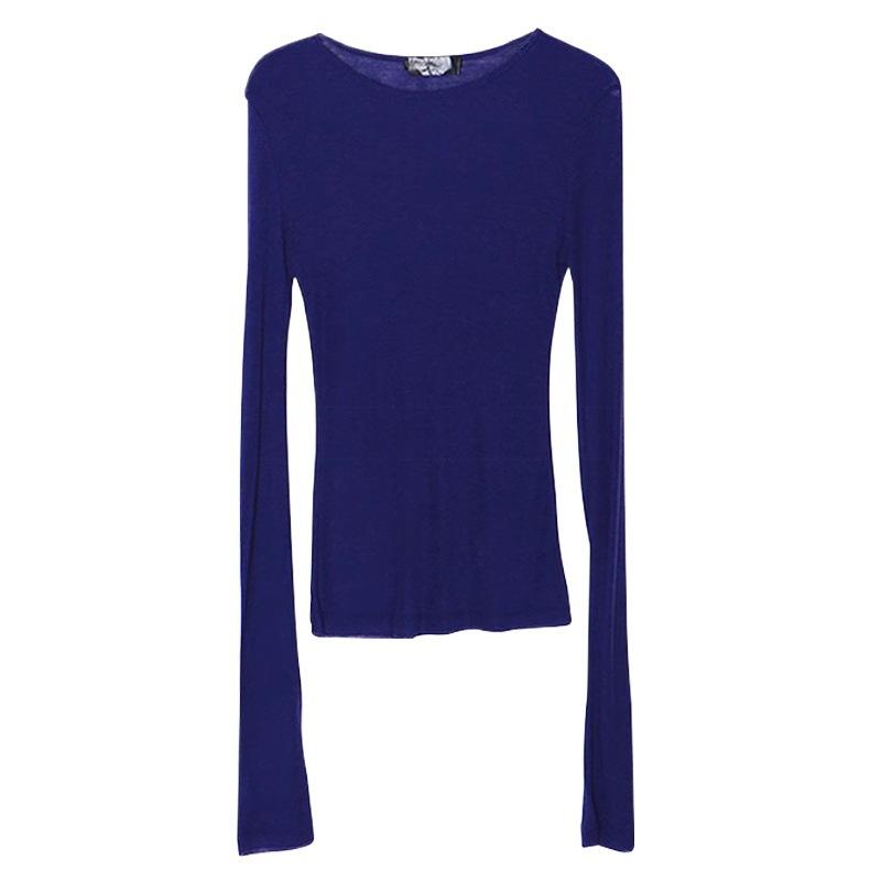 Dámské univerzální zakrývací tričko s dlouhým rukávem a kulatým výstřihem, základní vrstva, tenké, mírně průsvitné, pohodlný pletený top