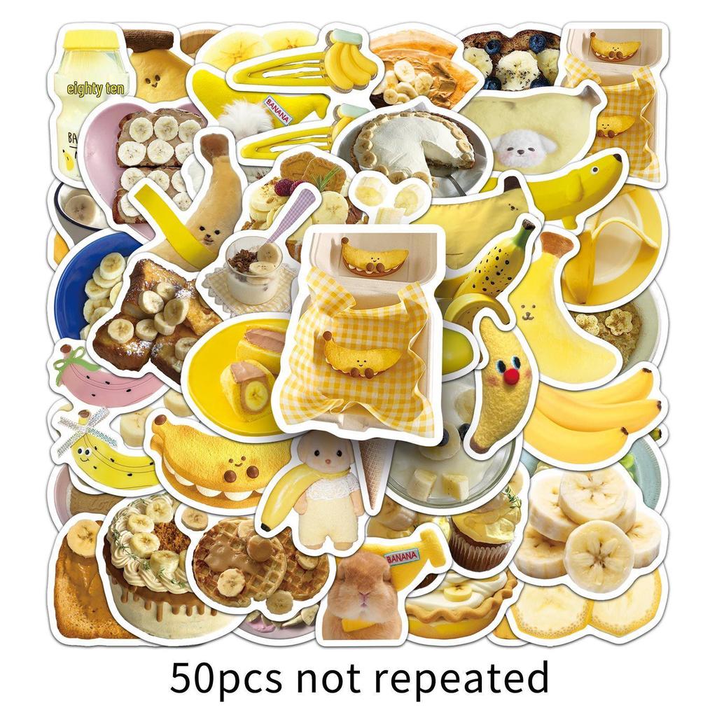 50pcs Trendy Banana Fruit Stickers for Notebooks, Skateboards, Speakers - Fun & Stylish INS Design