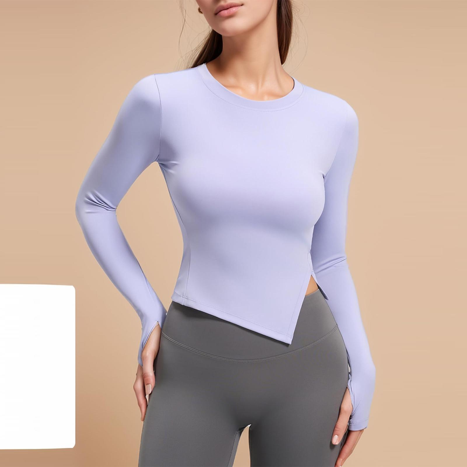 Women s Slim,Fit Split,Hem Moisture,Wicking Breathable Long,Sleeve Yoga Top XL синий