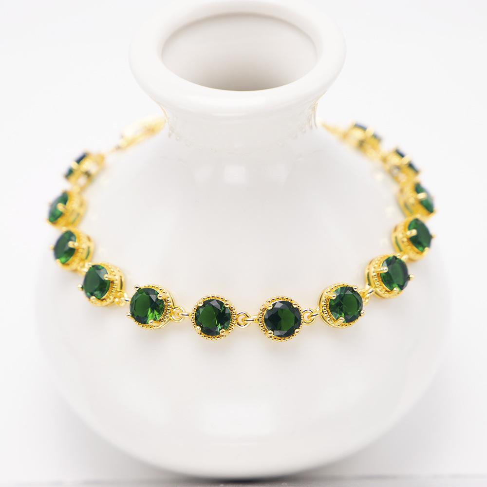 New European and American Round Zircon Bracelet Colored Gemstone Inlay Bracelet Crystal Bracelet for Women Zircon