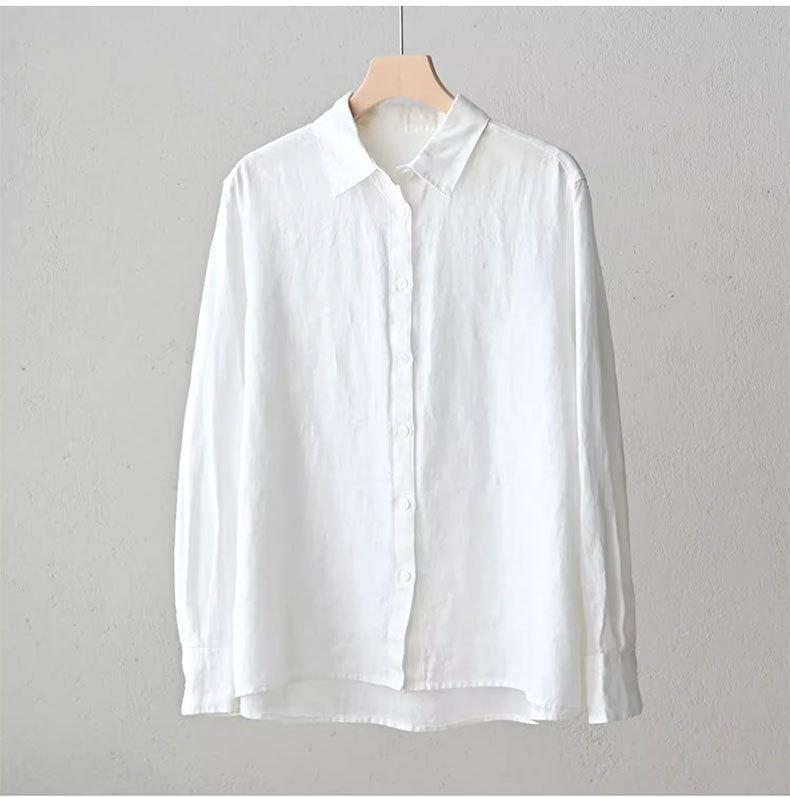 Women's Tencel Ramie Solid Color Long Sleeve Shirt - Early Autumn Casual Top