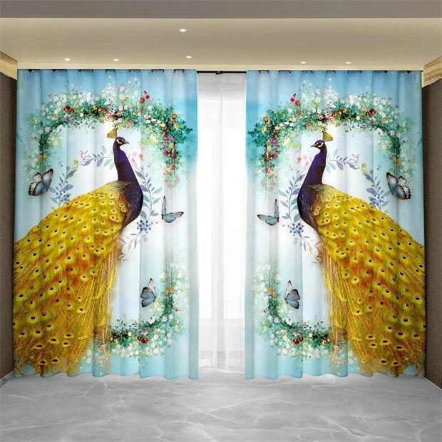 

Винтажная серия «Синий павлин», роскошный дизайн, 2 шт., плотная затеняющая оконная драпировка, занавеска для декора гостиной, спальни 2x88W220H(CM)&Hook