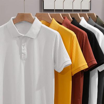 Zomer Polo Shirts voor Heren Effen Kleur Zacht Comfortabel Ademend Omslagkraag Streep Hoge Elasticiteit T-shirt