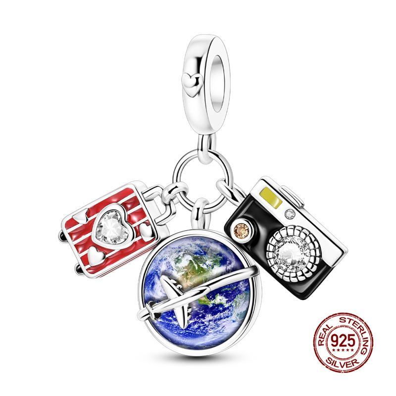 Charms Copper Travel Airplane Luggage 3-Piece Set Charm Bead Fit 3Mm Original Bracelet Women Diy Fine Jewelry Gift