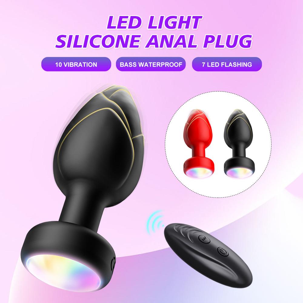 Rechargeable Remote Control Anal Plug with 10 Vibration Patterns & RGB Light Shows for Men and Women - Hands-Free Solo or Couples Play