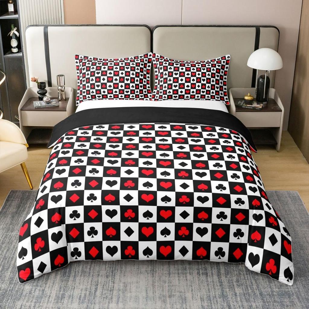 Poker Duvet Cover Twin Queen Size Dice Bedding Set Game Player Comforter Cover Playing Modern Game Bedspread Cover for Men Women