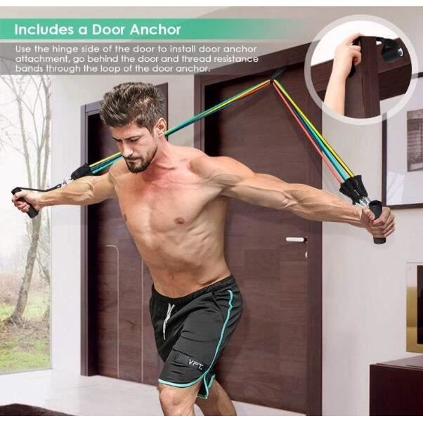 Bandes de Resistance Elastiques Musculation Set, Latex Fitness Exercice Bands Kit avec Ancre de Porte/Poignées/Sangle de Cheville po