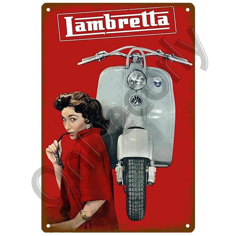 Lambretta Motor Plaque Metall Vintage Blechschild Shabby Chic Dekor Metallschilder Vintage Bar Dekoration Metall Poster Pub Metallplatte