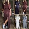 2025 European and American Cross-border New Women's Autumn and Summer Solid Color Casual Loose Casual Pocket Sweatshirt Straight Skirt Set