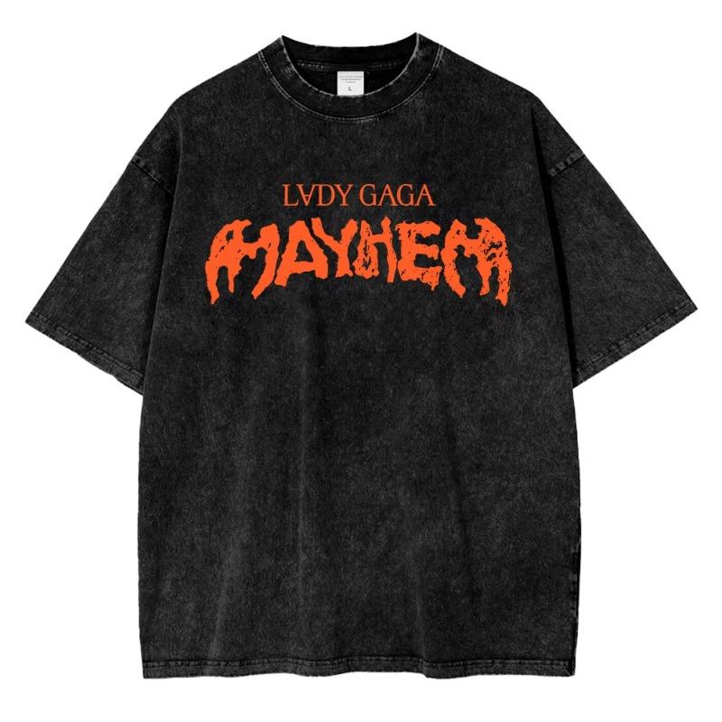 Vintage Washed Lady Gaga The Mayhem Ball Tour 2025 T Shirt Fashion Women Aesthetic High Quality Acid Wash 100% Cotton Tees
