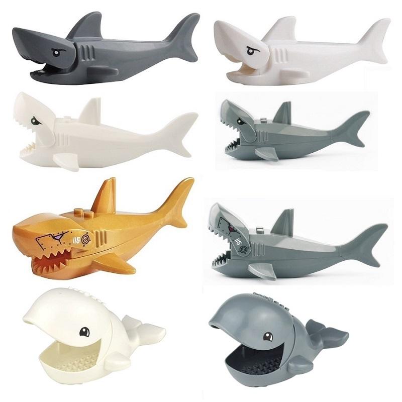 Sea World Animal Blue Shark Whale Sharks Model Blocks Toy For Children Mini Animals Figures Education Toys Compatible Building