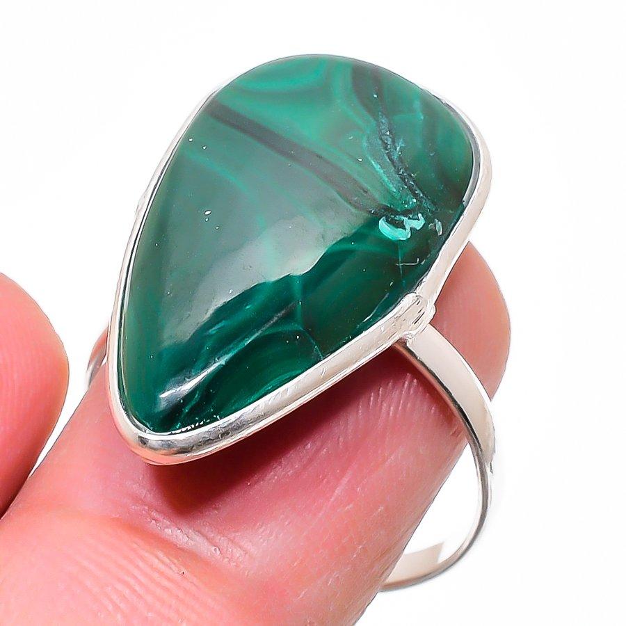 

Natural Malachite Gemstone 925 Sterling Silver Jewelry Ring Size Adjustable l8h79