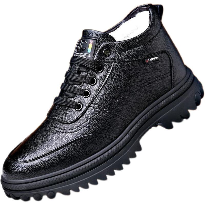 Outdoor Non-slip Cotton Shoes Men's New Velvet Thickened Warm Tooling Shoes Winter Leather Shoes Fashion Trend Shoes