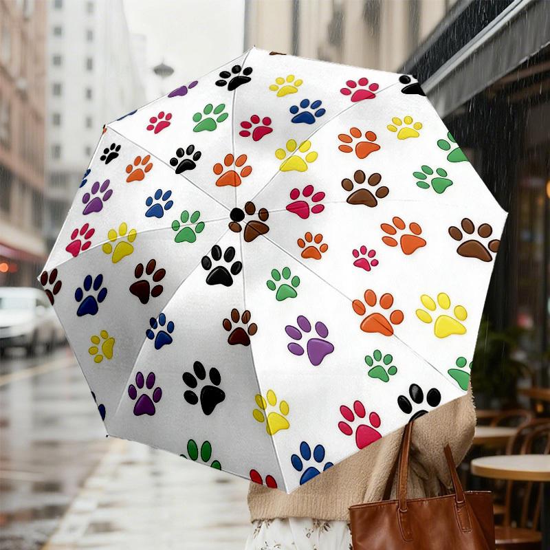 1pc Paw Prints Pet Lover Automatic Folding Umbrella, Heavy Duty 8 Rib Iron Frame,  Suitable for Travel, Daily Use, Birthday, Decor Gift m0104009