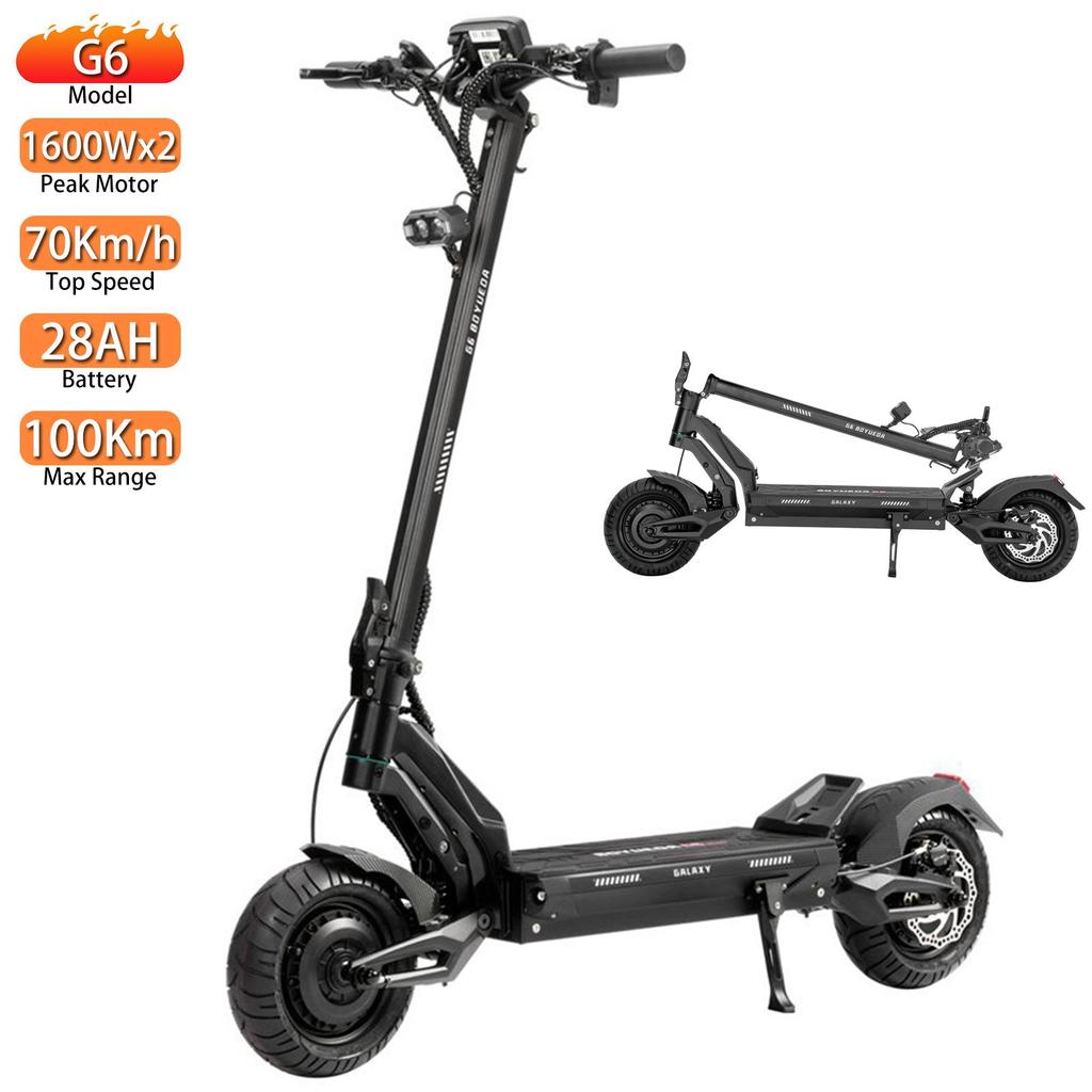 Boyueda G6 Elektroroller 10" Reifen 1600W x 2 Spitzenleistung Motor Vollgefedert Elektroroller für Erwachsene 52V 28Ah Hydraulische Bremsen Faltbar