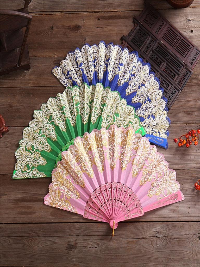 Multicolor Decorative Fan Hand Lace Foldable Fans | Bulk for Women with Organza Bag, European Retro Fan, Bridal Dancing Prop, We