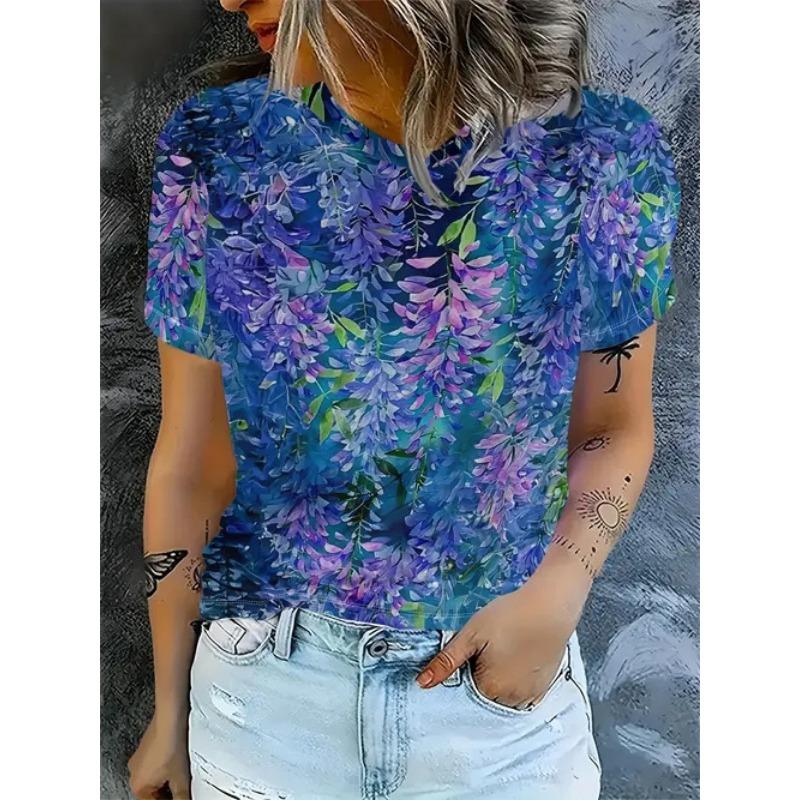 Women's Summer Casual Versatile Design 3D Printed Round Neck Short Sleeved T-shirt