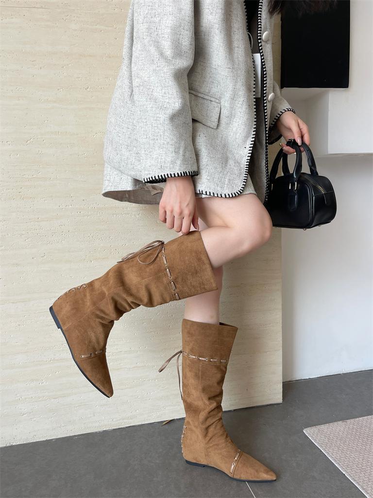 2025 New Tall Pointed Flat Boots Fashion Women's Boots