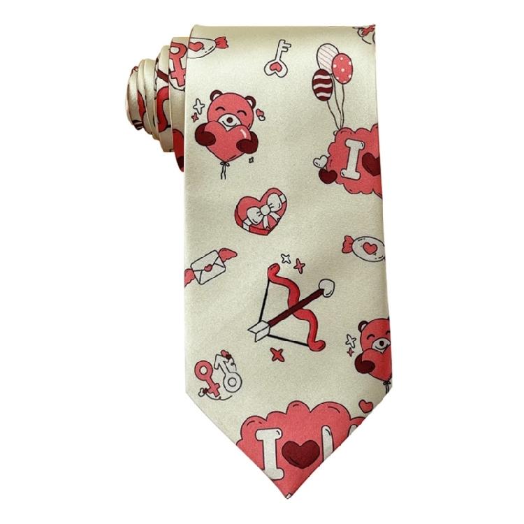 Modern Mens Silk Textured Necktie Rose Heart Bear Pattern Long Tie For Formal Event And Casual Outings Adjustable Fit