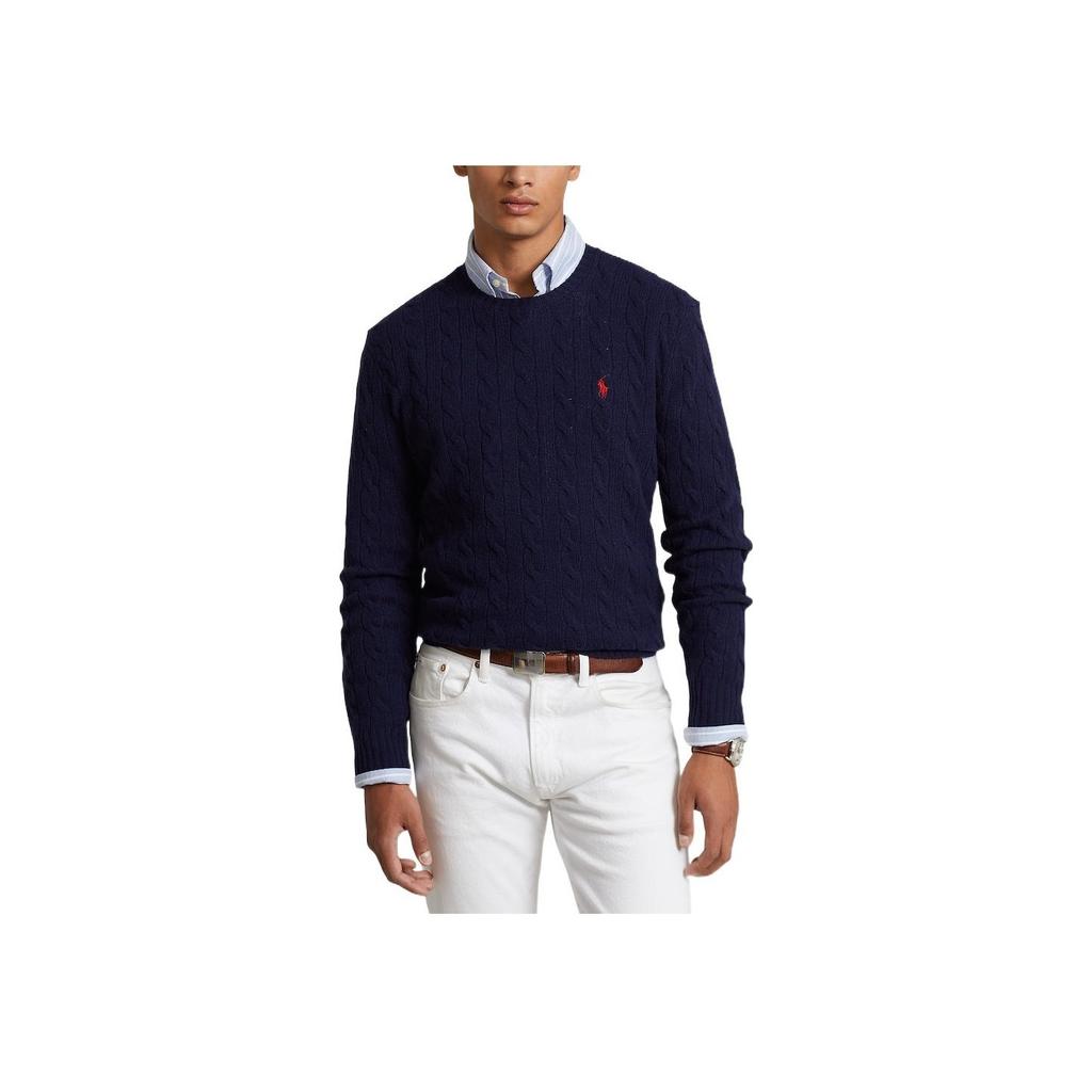Polo Ralph Lauren FW22 Solid Logo Embroidered Cable Knit Cashmere Sweater Men sweater Navy 710876762-002