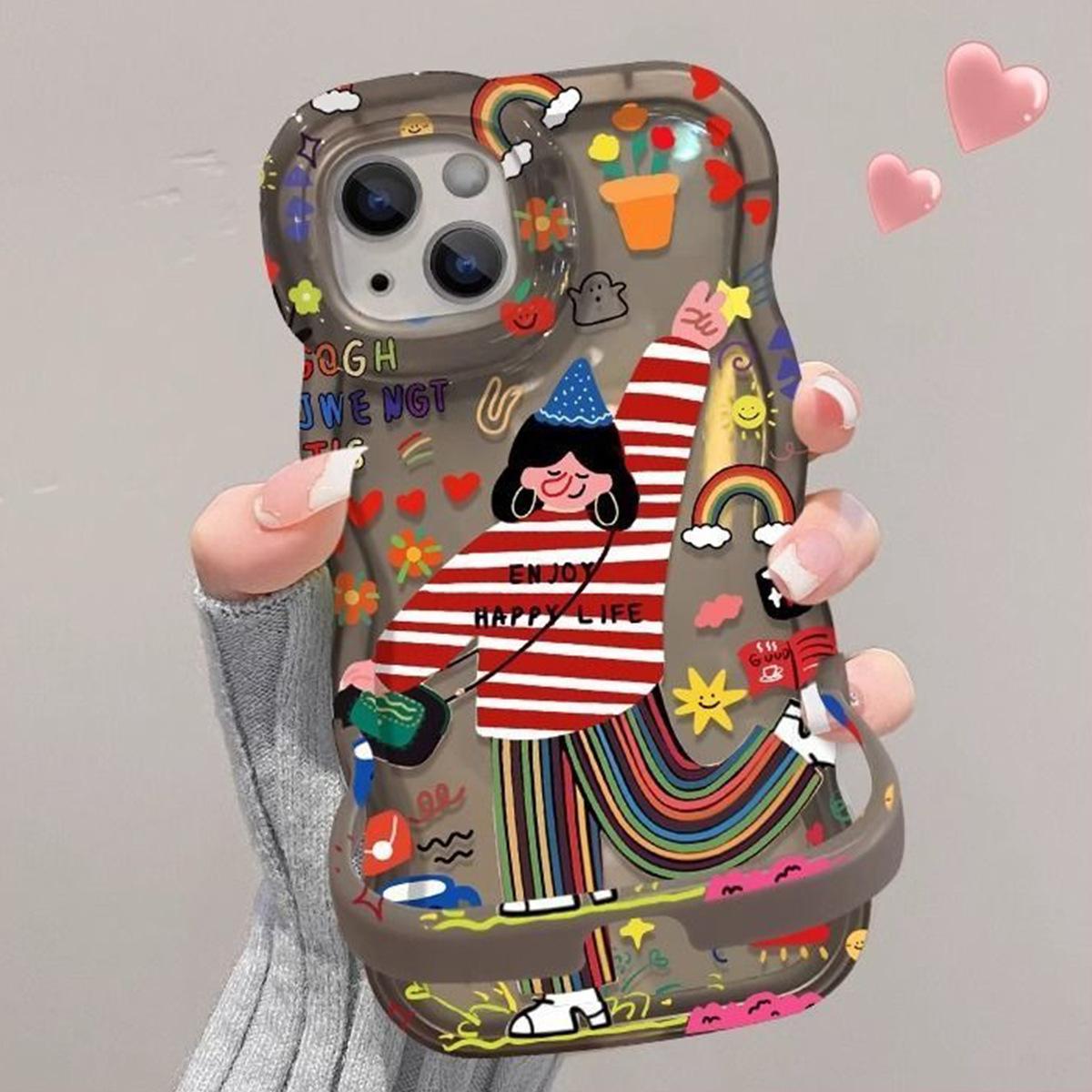 

For Wave Stand for IPhone 14 Phone Case Transparent for Apple Phone Case 15 Double Layer Phone Case with Stand For iPhone 16PROMAX