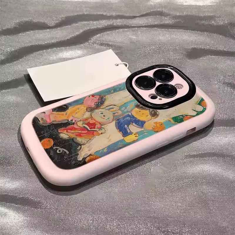 Applicable To Apple 16promax Mobile Phone Case 15plus Cartoon Oil Painting IPhone 14 Puff 13 Anti-fall 12/11