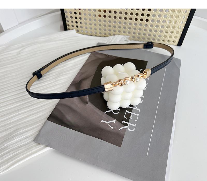 

Black Matte Classic Womens Fashion Waist Belt With Elegant Pearl Buckle For Stylish Wear Dark Blue Matte