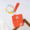 RFID Shielded Card Holder with Rhinestone Flower And Beads Decor Women Wristband Wallet Keychain Faux