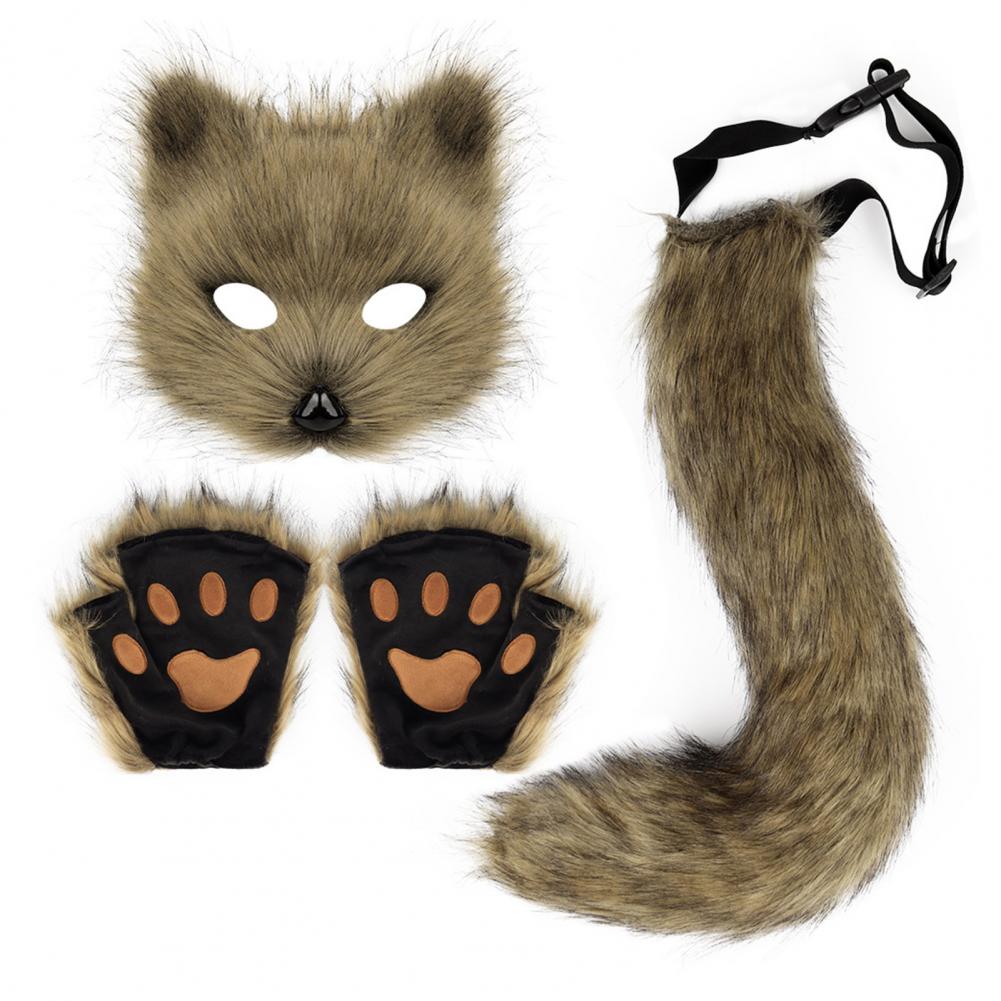 Handmade Faux Fur Masque Fox Masque Handmade Faux Fur Cat Fox Masquerade Kit for Halloween Party Cosplay Therian кофейный